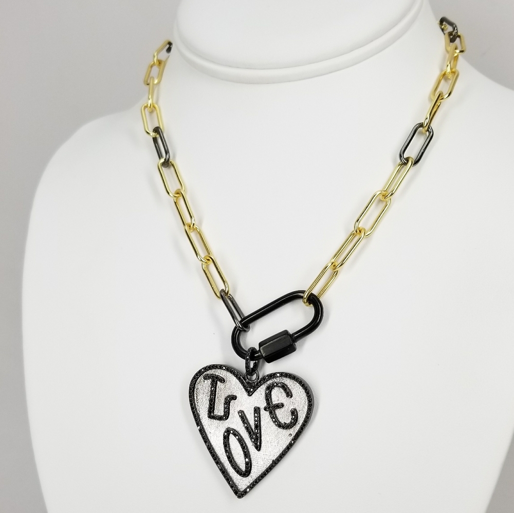 NWT Heart LOVE Pave CZ Paperclip Carabiner Choker - Picture 2 of 11